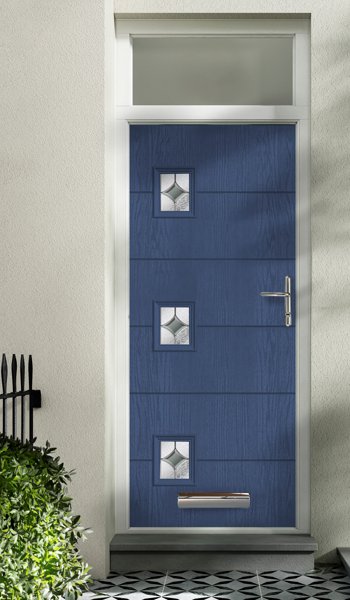 Styled exterior front door in blue from Creamside Homes