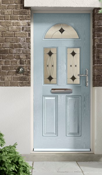 Home front door in light blue with obscure glazing options
